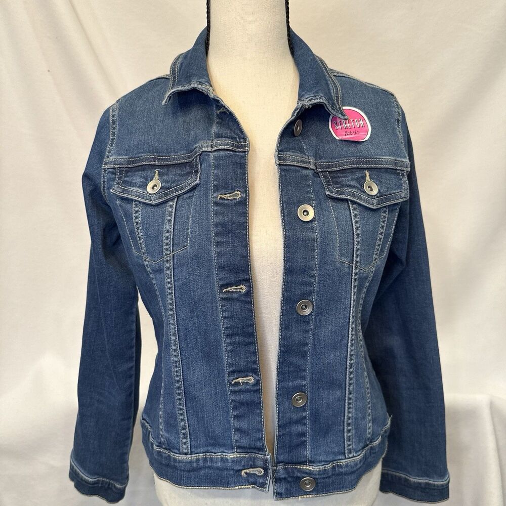 Children's Place Girl’s Denim Jean Jacket Girls 16 Stretch Denim Blue Button NWT